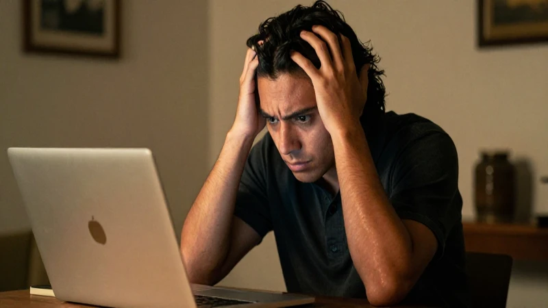 Joven mestiza frustrada ante su laptop