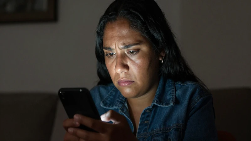 Mestizo frustrado ve su teléfono en penumbra