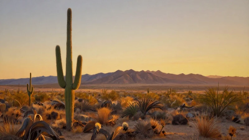 CLIMA EN NUEVO LEÓN: DESCUBRE sus SECRETOS y TEMPERATURAS 6 Desierto soleado con saguaro, arte realista