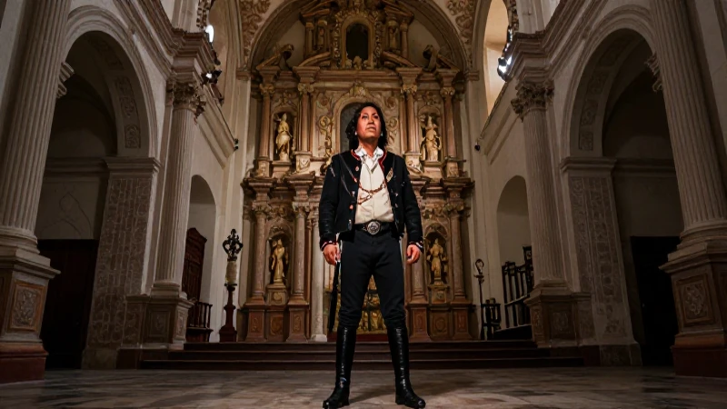 Un conquistador español en iglesia barroca mexicana