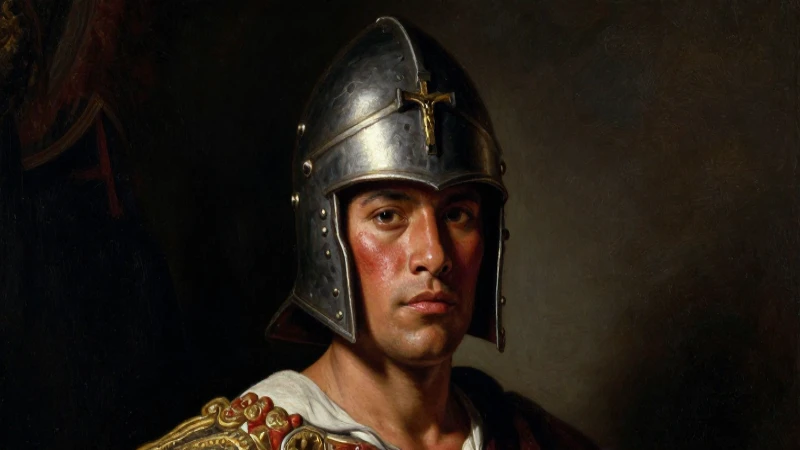Retrato mestizo, conquistador, iluminación barroca dramática