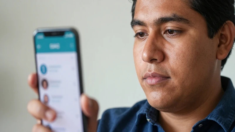 Cómo consultar saldo de Bait SMS en México 5 Mexicano con smartphone, interfaz borrosa
