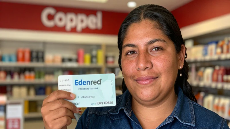 Mujer mestiza, piel bronceada, con vale Edenred