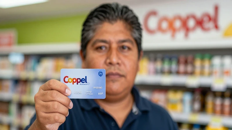 Cómo obtener tu número de cliente en Coppel en México 4 Joven mexicano con tarjeta Coppel, fondo difuso