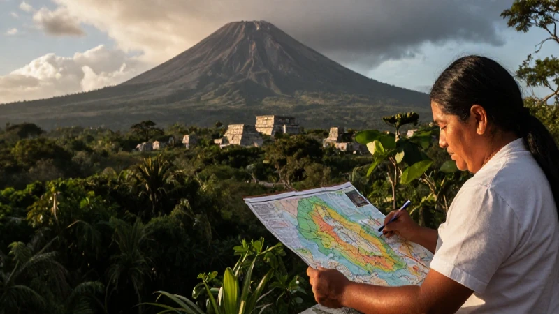 Cordillera Centroamericana: DESCUBRE su IMPACTO GEOGRÁFICO 4 Geólogo mestizo estudia mapas en paisaje volcánico