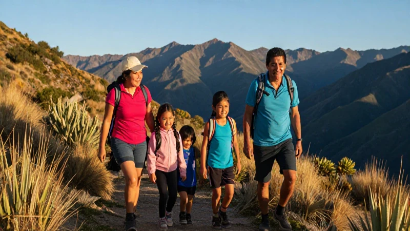 Familia mestiza disfruta caminata al atardecer