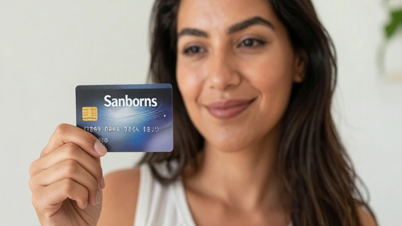 Mujer mexicana sonríe con tarjeta Sanborns