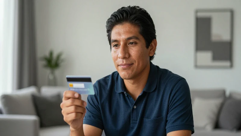 Mexicano mestizo con tarjeta en casa