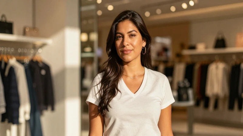 Mujer mestiza, cálida luz en tienda Liverpool