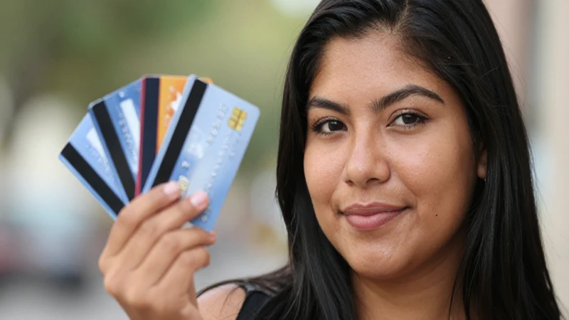 Mujer mestiza, bronceada, con tarjetas de crédito