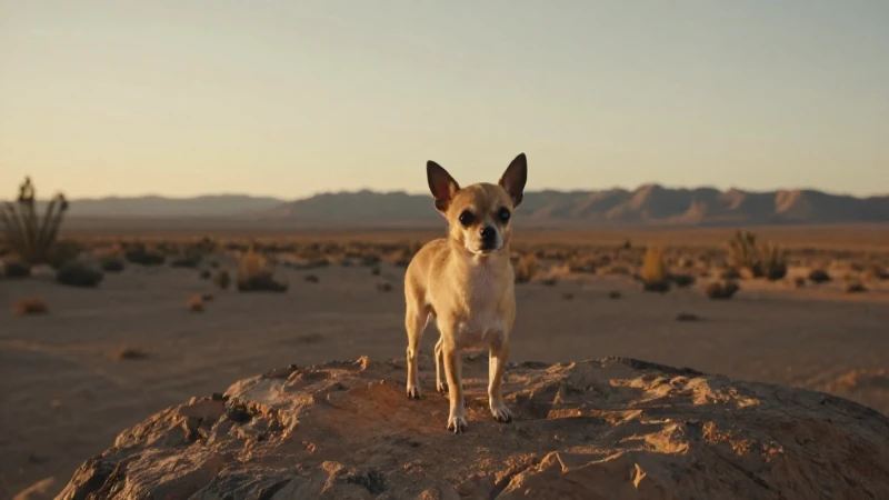Un chihuahua en el desierto en luz dorada
