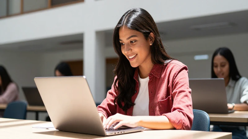 Joven mexicana sonríe en un aula luminosa