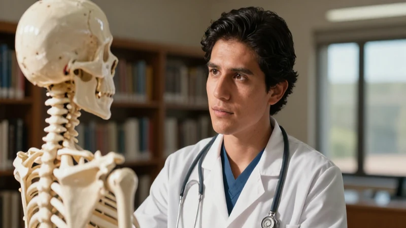 Por qué debería considerar México para estudiar medicina 4 Estudiante mexicana estudia anatomía bajo luz cálida