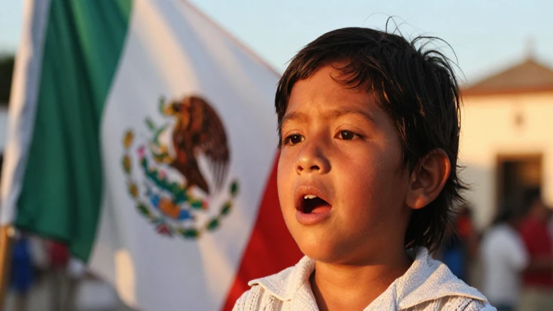 Niño mestizo canta bajo luz dorada