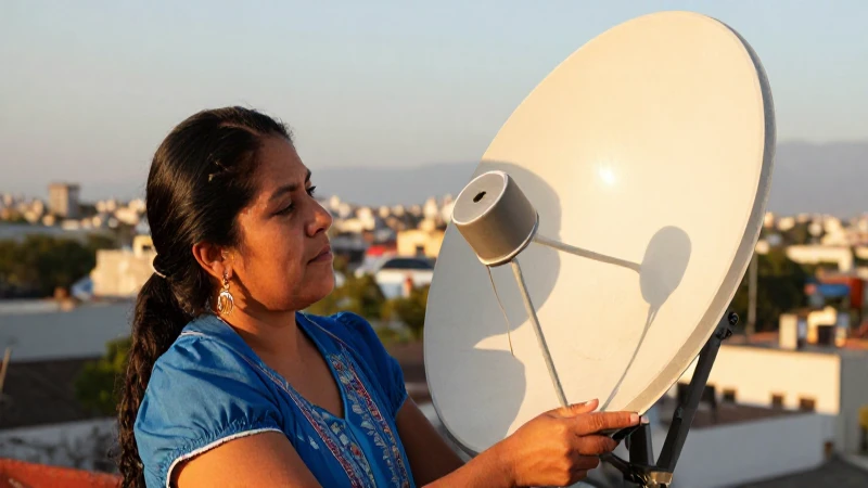 Mujer mexicana observa antena bajo luz dorada