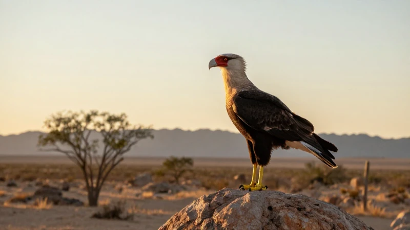 Caracara en el desierto, luz dorada