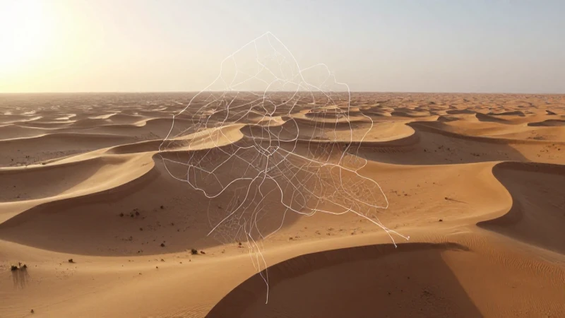 Desierto árido mapeado, luz dorada al atardecer