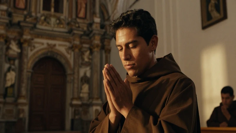 Legado y Tradiciones de los Dominicos en Nueva España 7 Monje mestizo reza en iglesia barroca