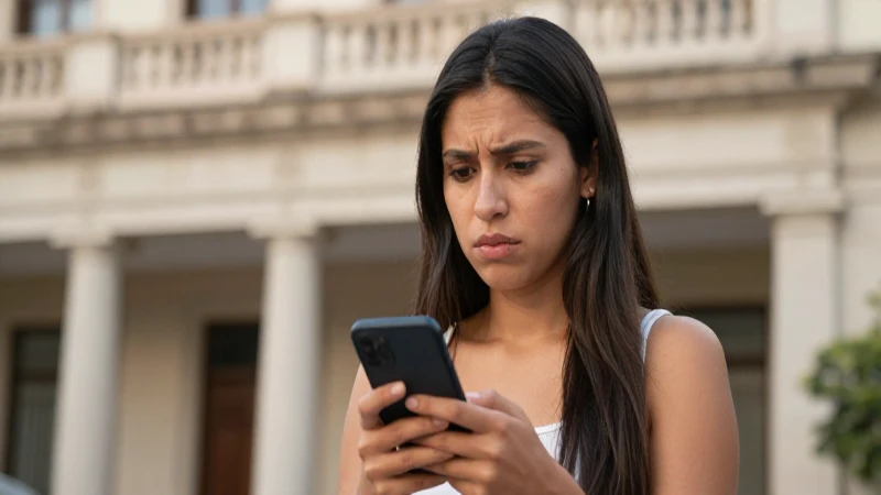 Joven mestiza preocupada con su celular