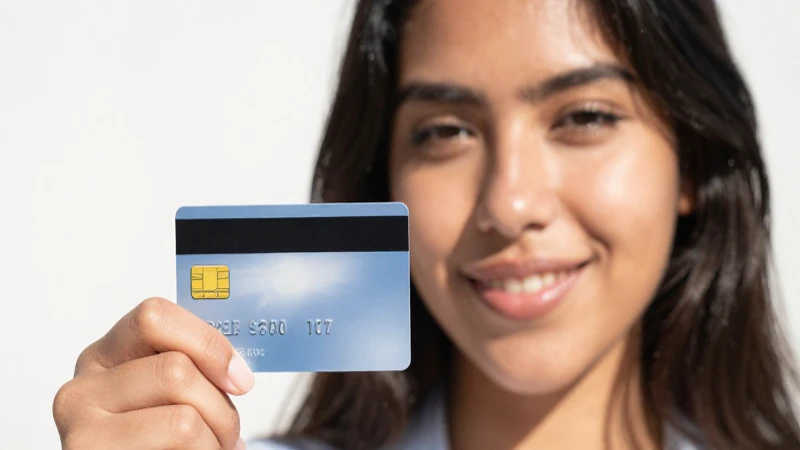 Joven mexicana mestiza sonríe con tarjeta