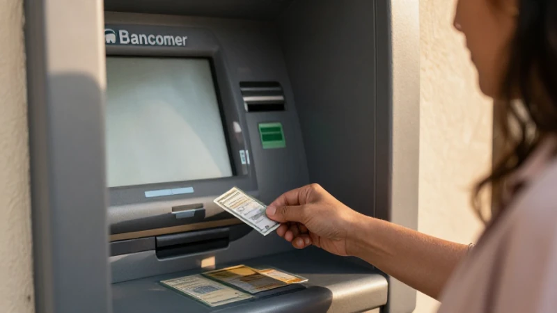Mujer deposita efectivo en cajero Bancomer