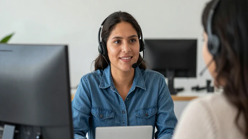 Pagar a Ecogas Torreón y contactar Atención al Cliente 3 Agente mexicano ayuda a cliente en oficina