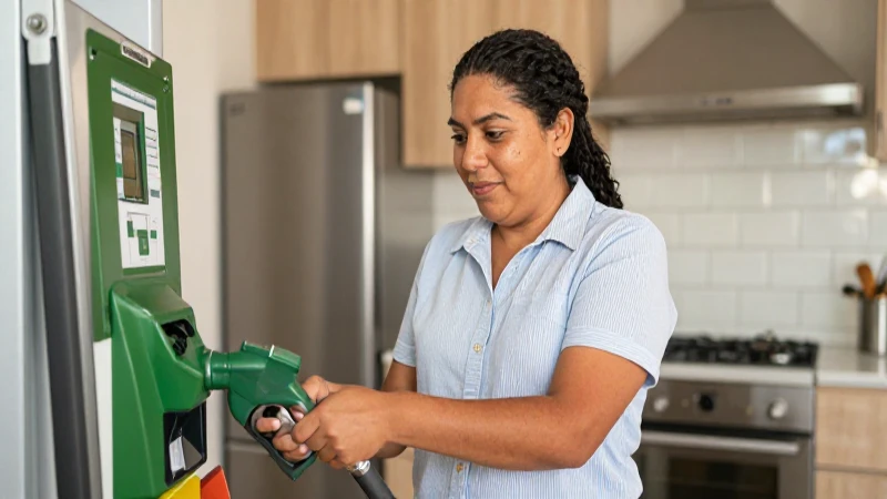 Persona mestiza paga factura en cocina moderna