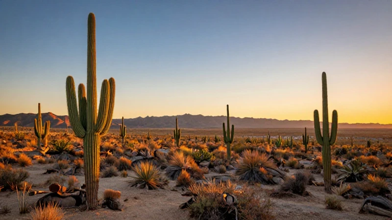 Desierto californiano, cactus y atardecer dorados