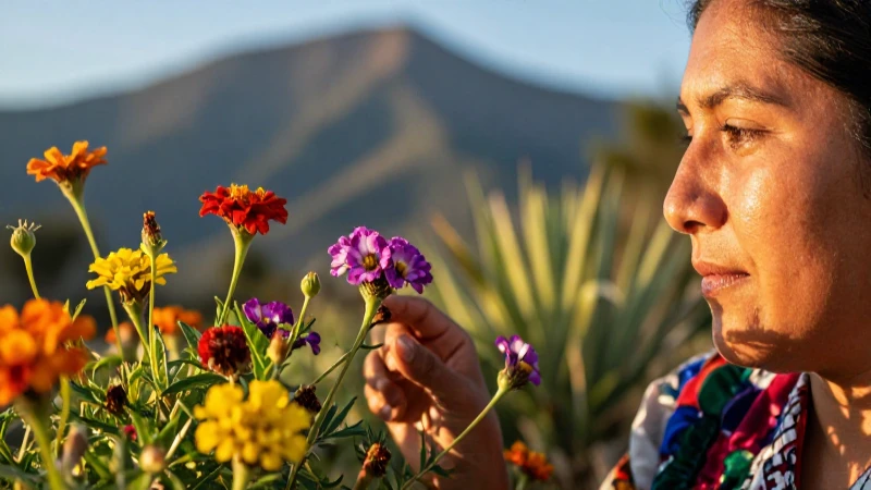 Ecosistemas de Tlaxcala: DESCUBRE su FLORA y FAUNA ÚNICA 1 Flores vibrantes en paisaje mexicano, luz dorada
