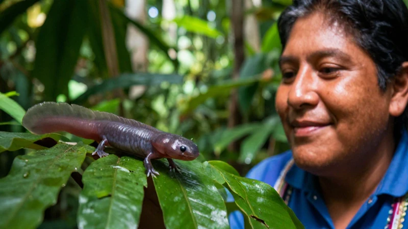 Ecosistemas de Tlaxcala: DESCUBRE su FLORA y FAUNA ÚNICA 6 Axolote sonriente en hábitat natural mexicano
