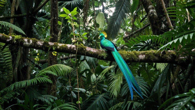 Ecosistemas de Tlaxcala: DESCUBRE su FLORA y FAUNA ÚNICA 8 Selva exuberante, quetzal vibrante, imagen panorámica