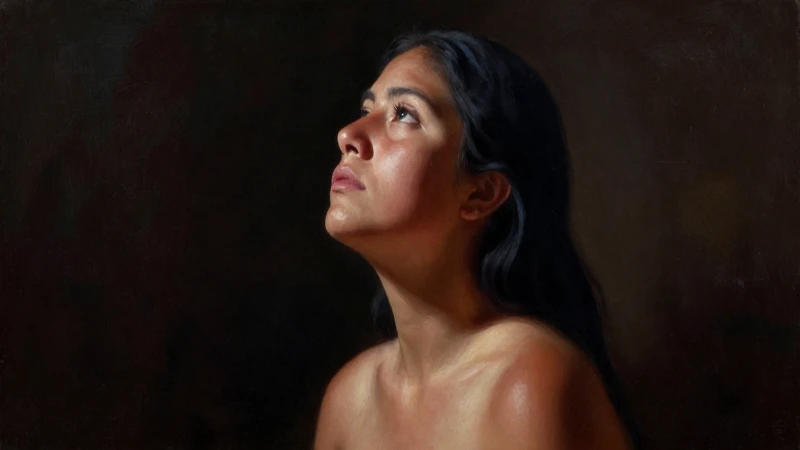 Retrato mestizo mexicano, iluminado dramáticamente al óleo