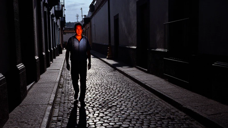 Calle oscura, figura solitaria, ambiente amenazante