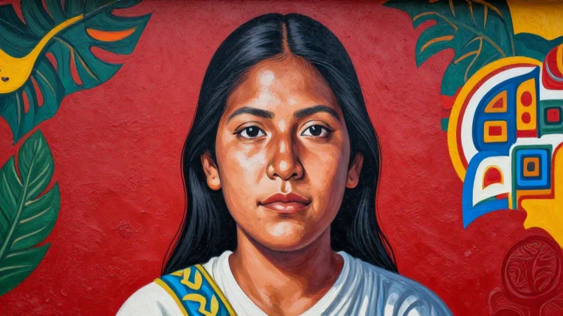 Mural mexicano, colorido e histórico