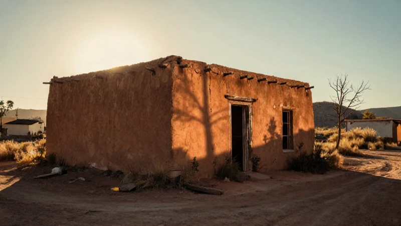 Paisaje mexicano, adobe abandonado, luz dorada dramática