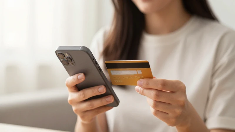 Mujer con móvil y tarjeta de crédito