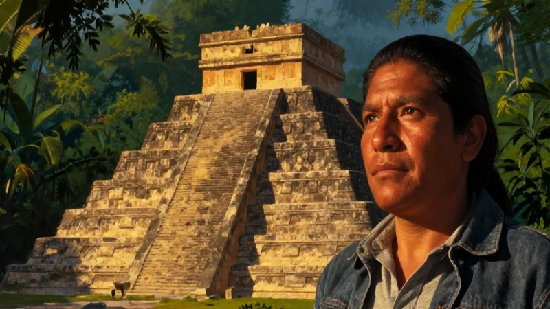 México PREHISPÁNICO: Descubre su HISTORIA y RIQUEZAS OCULTAS 1 Pirámide azteca, luz dorada, mirada respetuosa