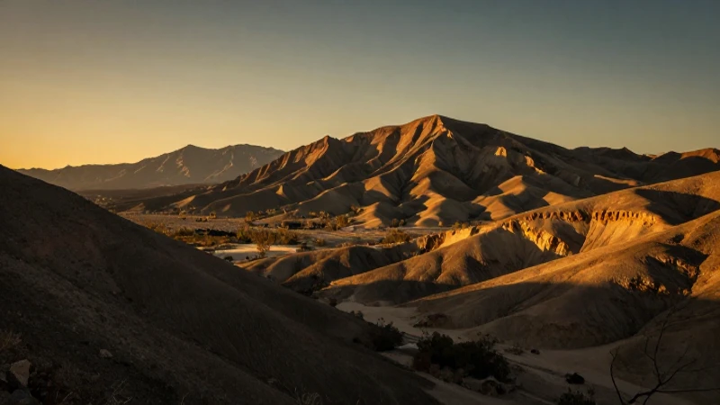 Paisaje desértico costero en cálida luz cinematográfica