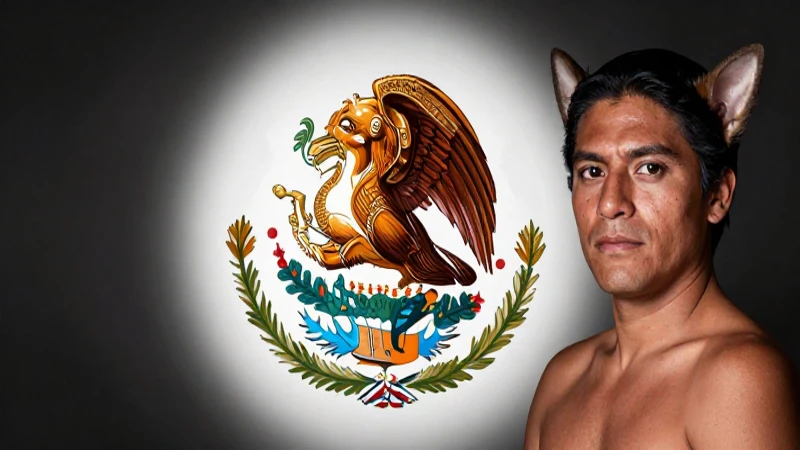 Retrato mexicano con escudo vibrante y formal