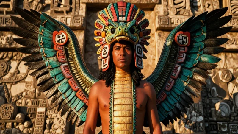 Quetzalcóatl, dioses y colores vibrantes aztecas