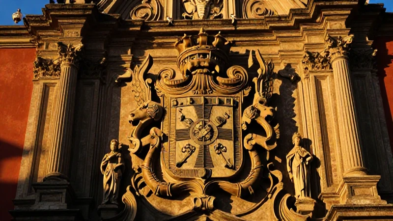 Escudo de Puebla, barroco, dorado y dramático