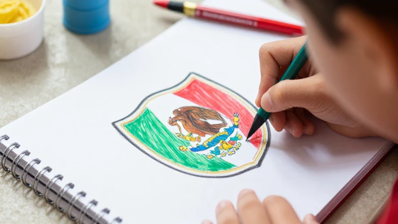 Escudos Nacionales para Colorear: Creatividad y Diversión 8 Niño mexicano dibuja el escudo nacional
