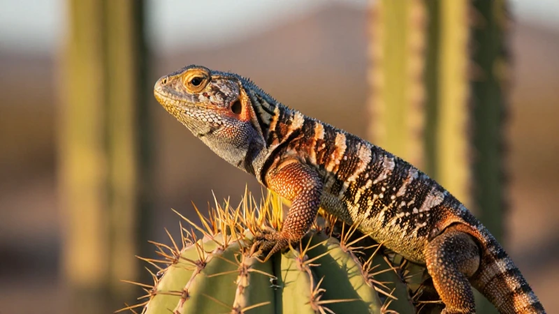 Especies Endémicas de Baja California: ¡Descúbrelas Ya! 7 Lagarto en cactus, colores vivos, enfoque selectivo