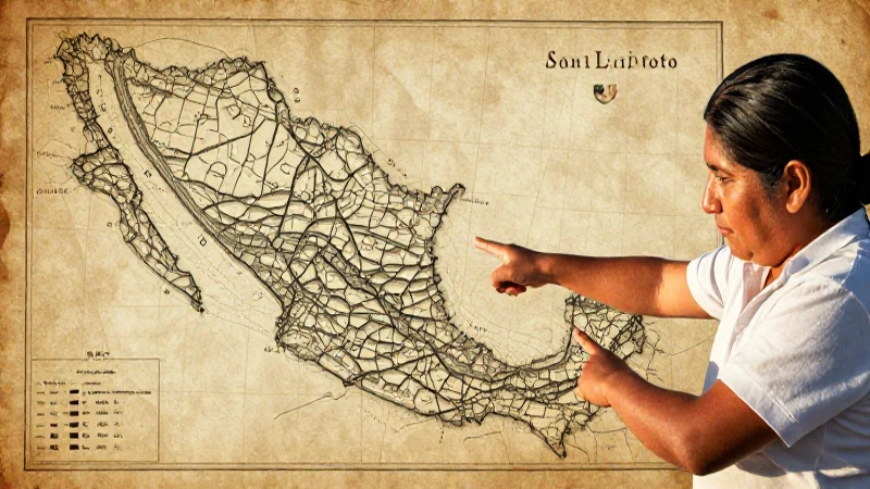 Mapa antiguo muestra paisaje mexicano soleado