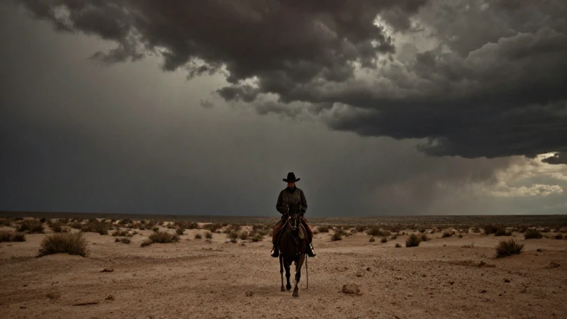 Un vaquero solitario en un desierto tormentoso