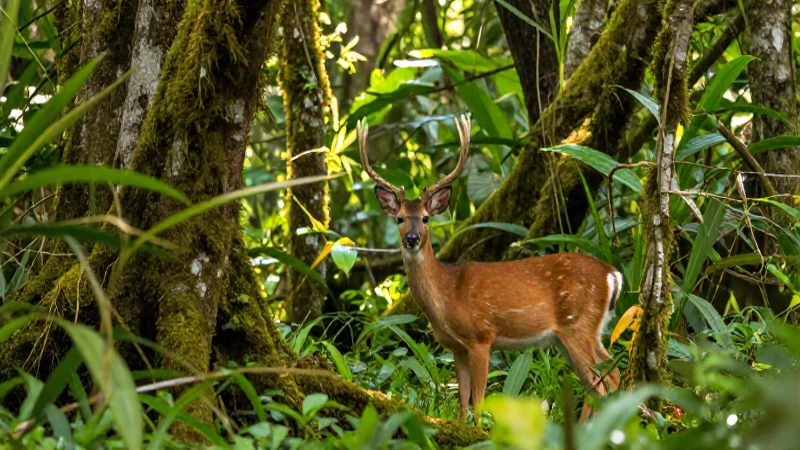 Cerca de venado en selva tropical exuberante