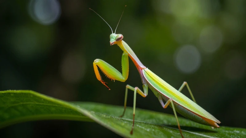 Mantis vibrante en selva, enfoque macro