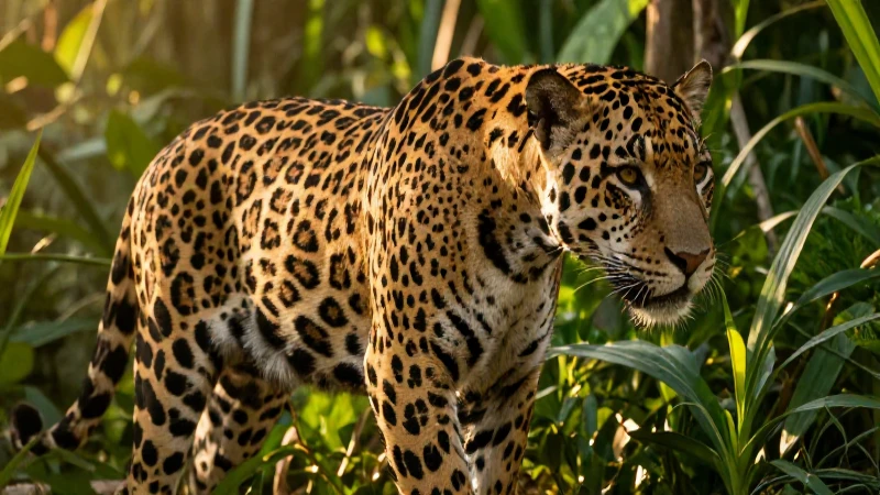 FAUNA DE MICHOACÁN: DESCUBRE ANIMALES ENDÉMICOS Y ÚNICOS 7 Jaguar en selva, luz dorada y detalle