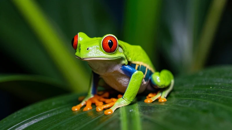 Rana arborícola en un entorno tropical vibrante