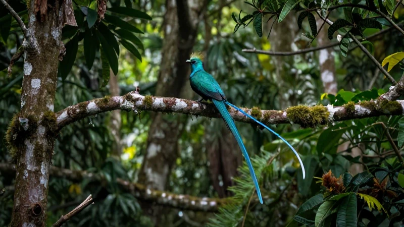 Selva mexicana exuberante con un quetzal vibrante